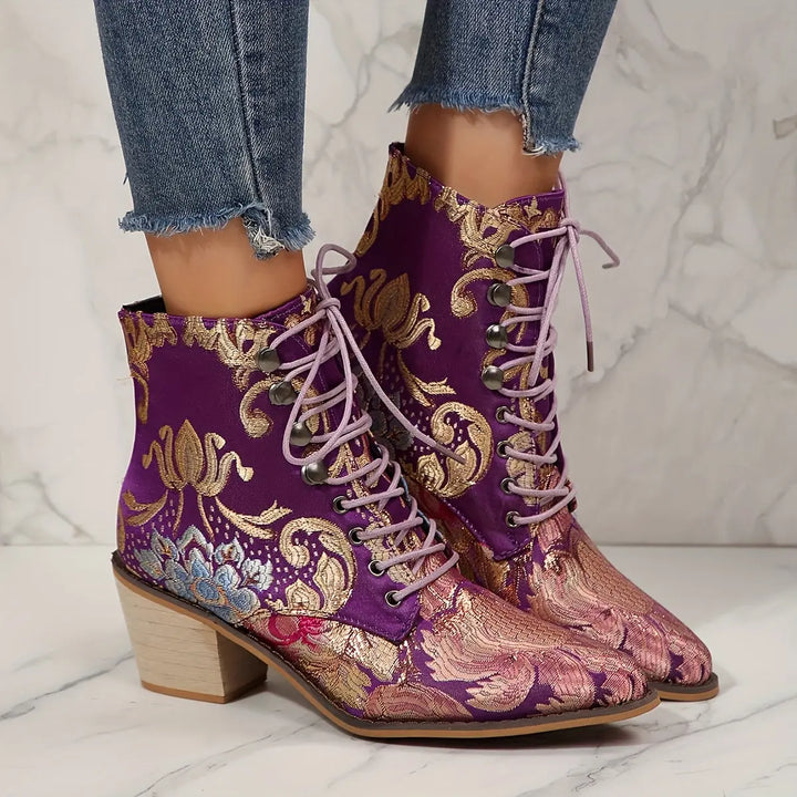 Golden Bloom Lace-Up Ankle Boots Jasmine's Boutique Australia