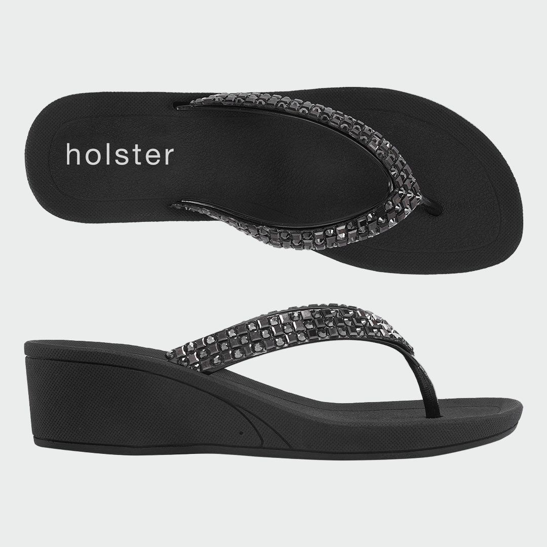 Holster Crystal Wedge Sandals – Black Jasmine's Boutique Australia