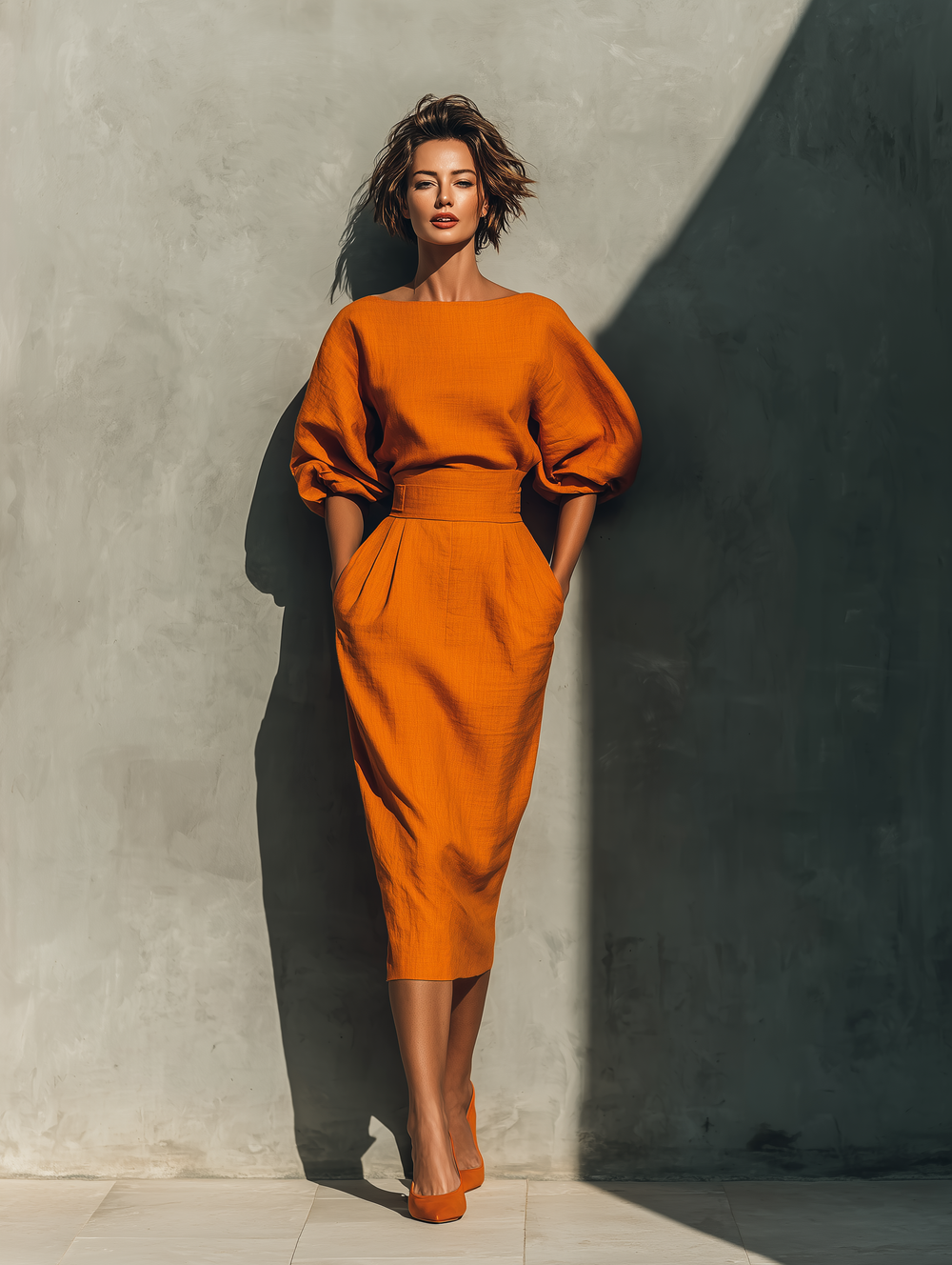 Vibrant Midi Skirt in Orange Cotton-Linen Blend Jasmine's Boutique Australia