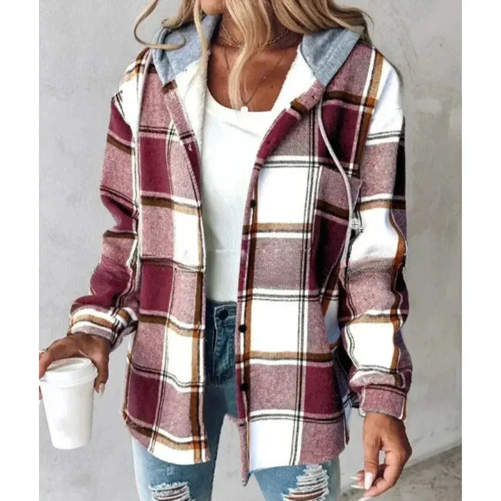 Cozy Red Plaid Hooded Shirt Jacket Jasmine's Boutique Australia
