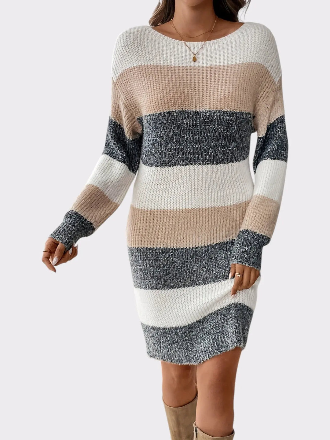 Cozy Stripes Knit Sweater Dress Jasmine's Boutique Australia