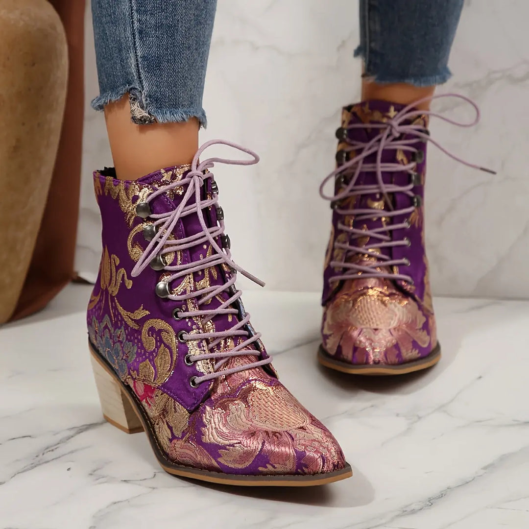 Golden Bloom Lace-Up Ankle Boots Jasmine's Boutique Australia