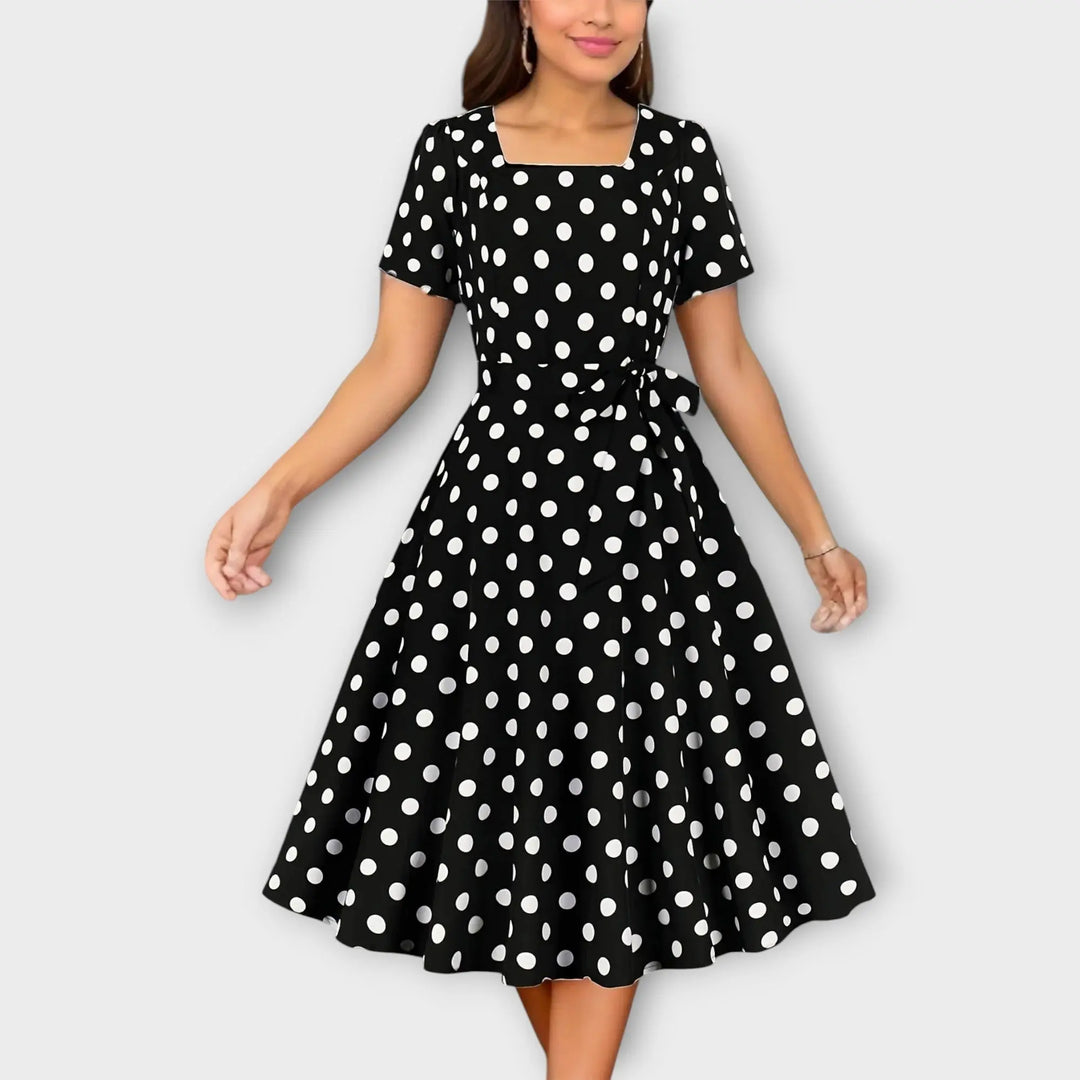 Retro Polka Dot Dress with Belt and Square Neckline Jasmine's Boutique Australia