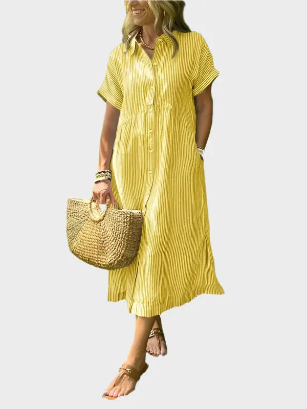 Striped Shirt Dress with Flaps, Buttons, and Functional Pockets Jasmine's Boutique Australia