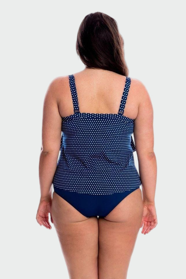 Navy Blue Polka Dot Ruffle Tankini Top Jasmine's Boutique Australia