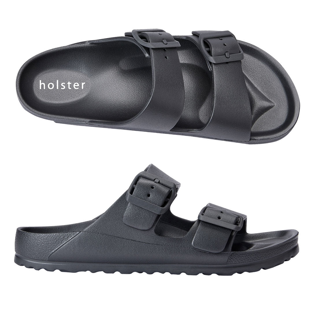 Charcoal Double Buckle Slide Sandals Jasmine's Boutique Australia