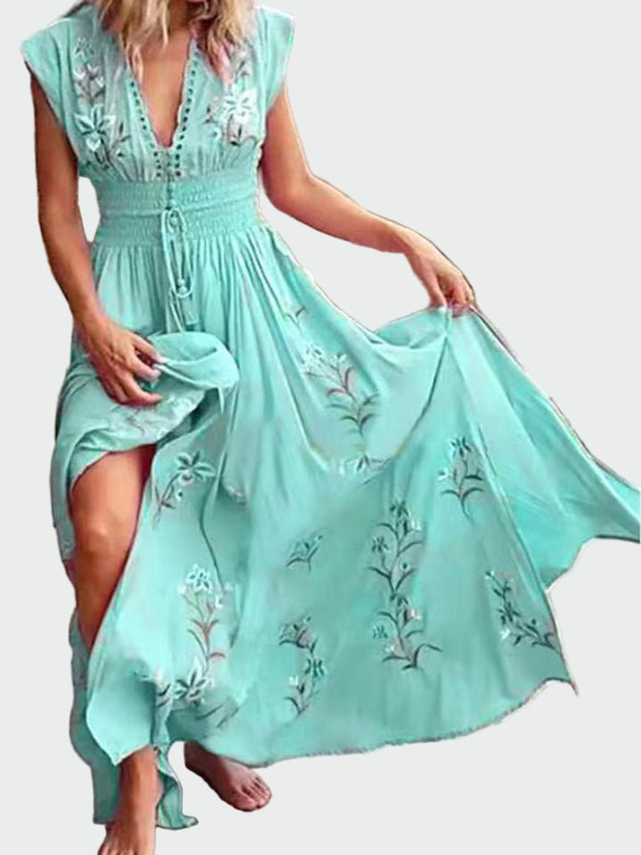 French Boho Print V Neck Dress Jasmine's Boutique Australia