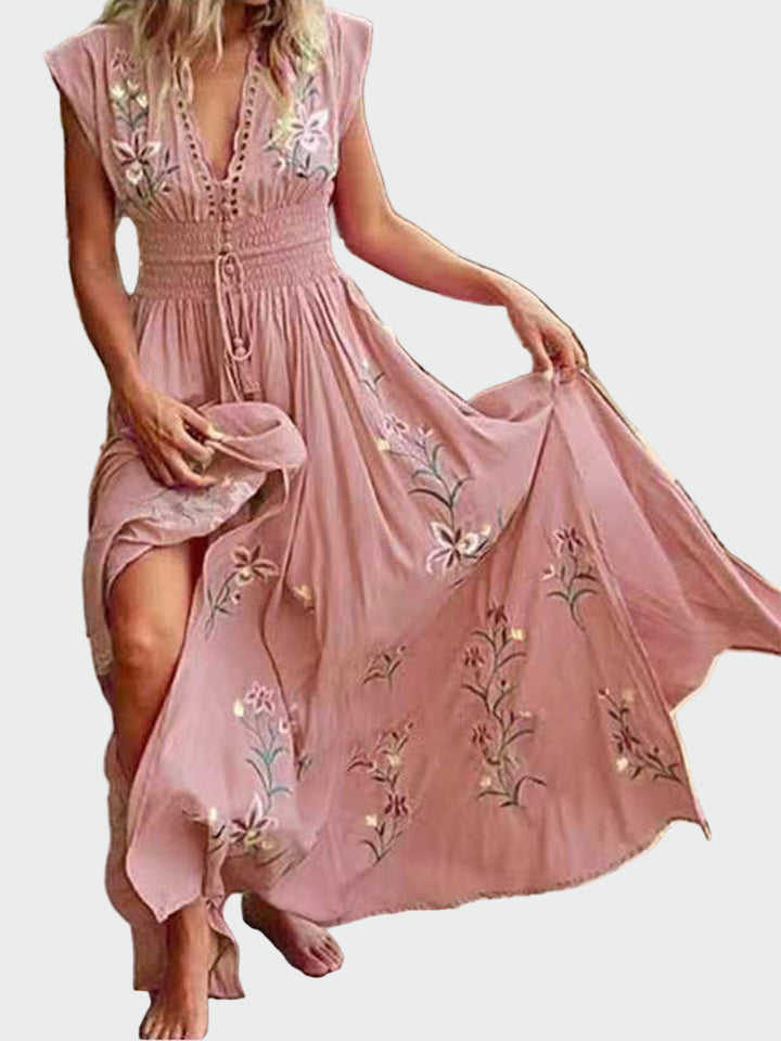 French Boho Print V Neck Dress Jasmine's Boutique Australia