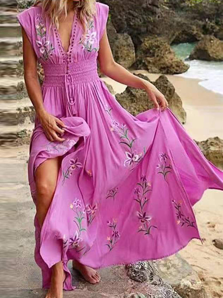 French Boho Print V Neck Dress Jasmine's Boutique Australia