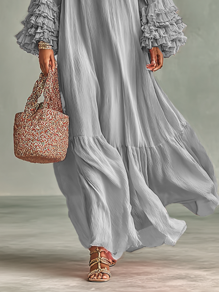 Maxi Dress in Pleated Chiffon for Women with Long Sleeves and Ruffles Jasmine's Boutique Australia