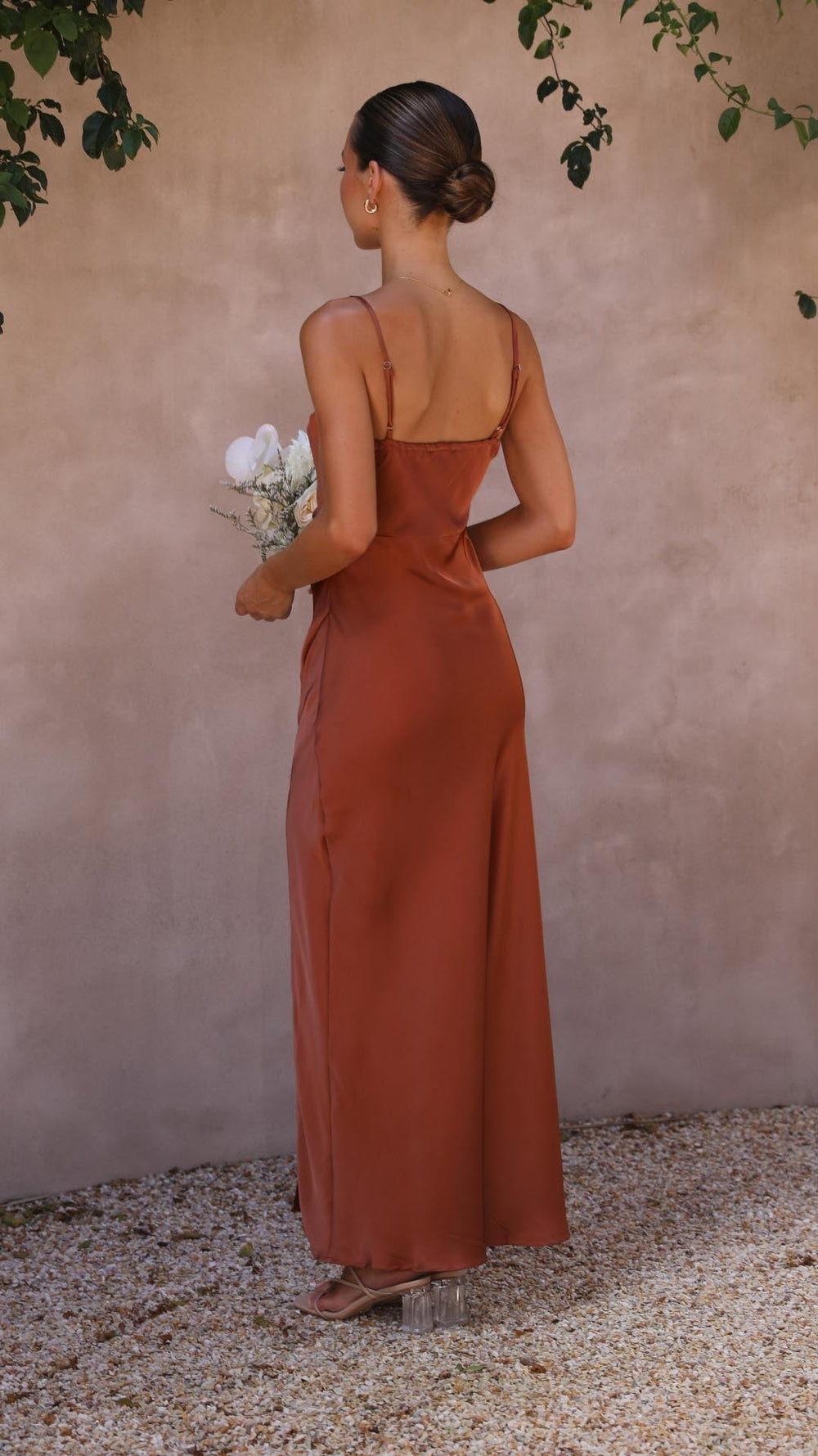 Elena | Pleated Waist Satin Maxi Dress Liora Lane Boutique