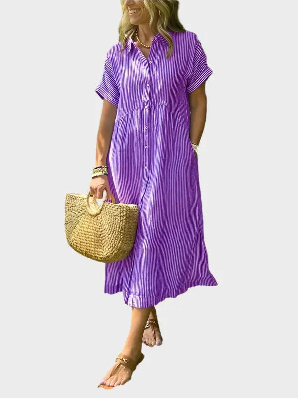 Striped Shirt Dress with Flaps, Buttons, and Functional Pockets Jasmine's Boutique Australia