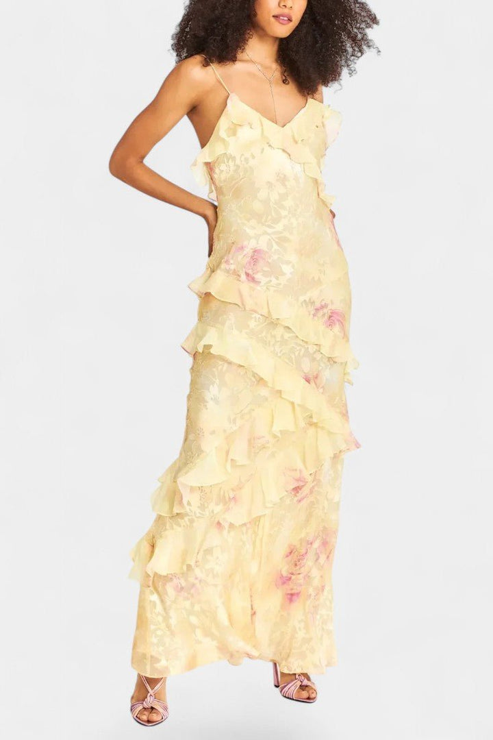 Fawn | Floral Ruffle Maxi Dress Liora Lane Boutique