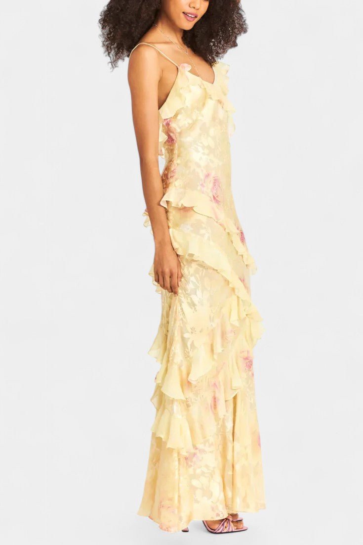 Fawn | Floral Ruffle Maxi Dress Liora Lane Boutique
