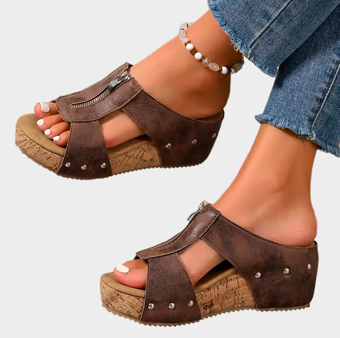 Taupe Zip Wedge Sandals Jasmine's Boutique Australia