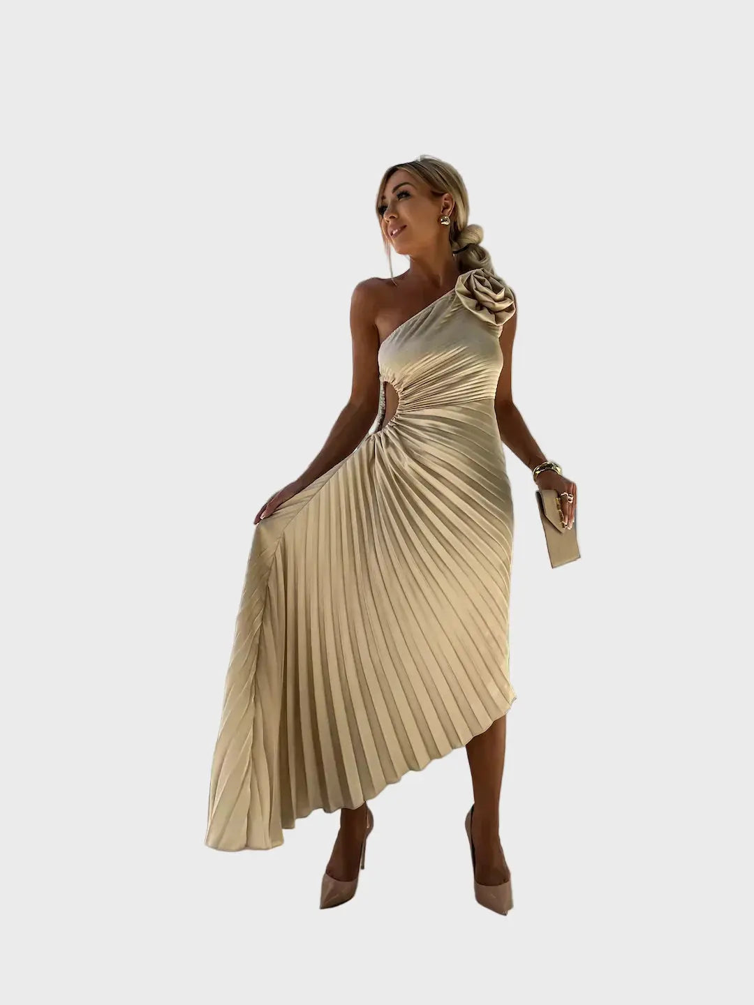 Scarlet Bloom One-Shoulder Pleated Dress Jasmine's Boutique Australia
