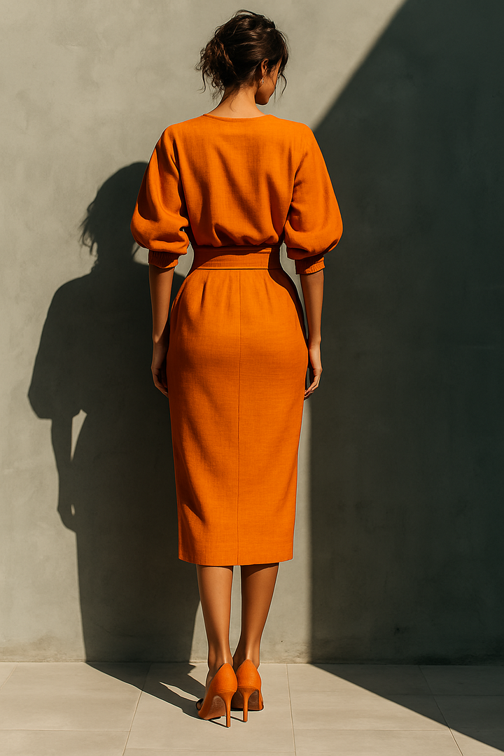 Vibrant Midi Skirt in Orange Cotton-Linen Blend Jasmine's Boutique Australia