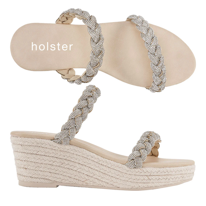 Holster Braided Crystal Wedge Sandals – Beige Jasmine's Boutique Australia