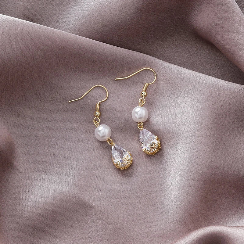 Elegant Pearl Crystal Drop Earrings Jasmine's Boutique Australia