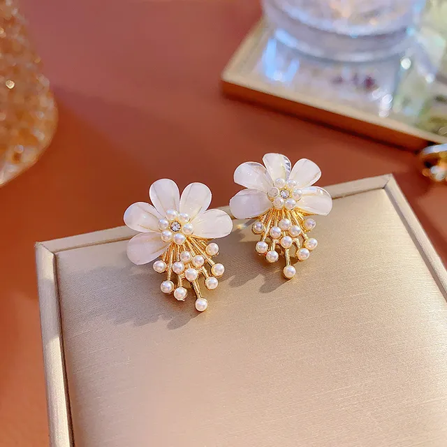 Elegant White Blossom Pearl Earrings Jasmine's Boutique Australia