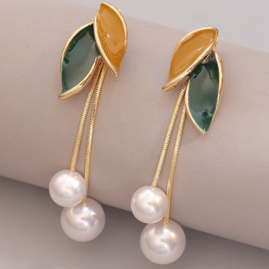 Elegant Dangling Pearl Leaf Earrings Jasmine's Boutique Australia