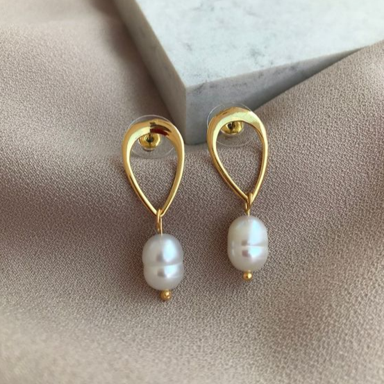 Elegant Golden Hollow Pearl Earrings Jasmine's Boutique Australia