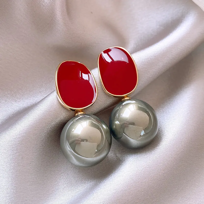 Elegant Dark Pearl Red Enamel Earrings Jasmine's Boutique Australia