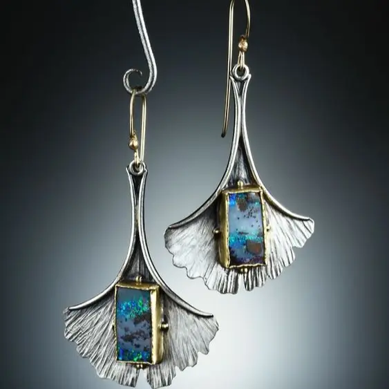 Vintage Dangling Silver Petal Blue Earrings  Liora Lane Boutique