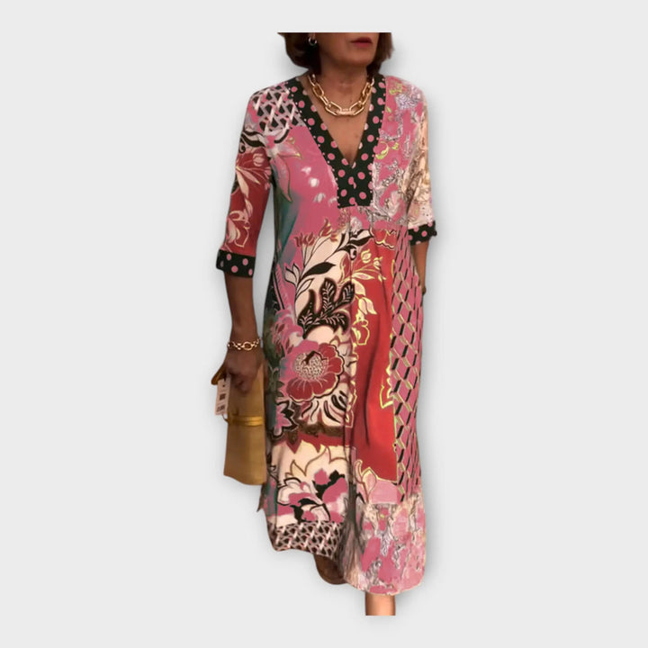 Multicolored Dress with Buttons and 3/4 Sleeves Jasmine's Boutique Australia