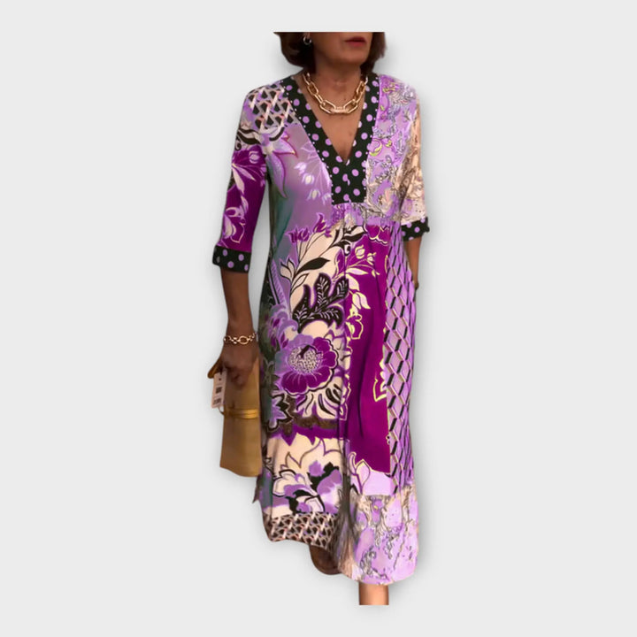 Multicolored Dress with Buttons and 3/4 Sleeves Jasmine's Boutique Australia