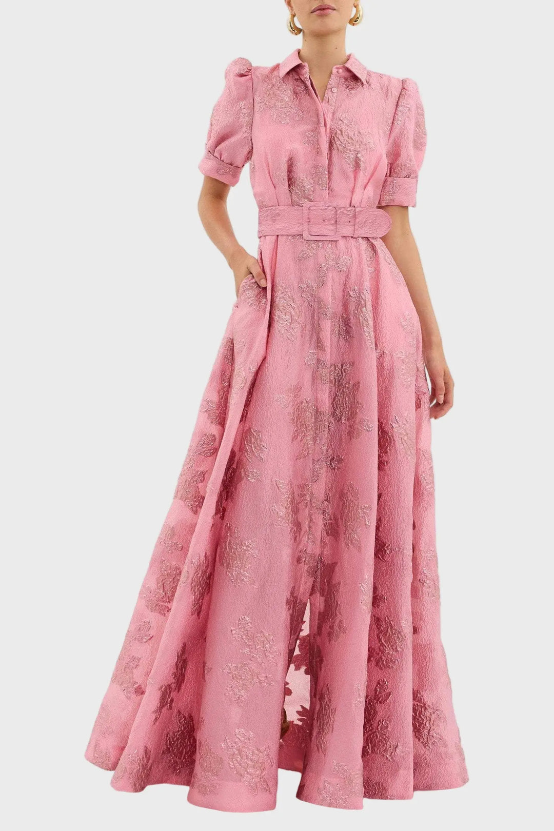 Pink Jacquard Belted Shirt Maxi Dress Jasmine's Boutique Australia