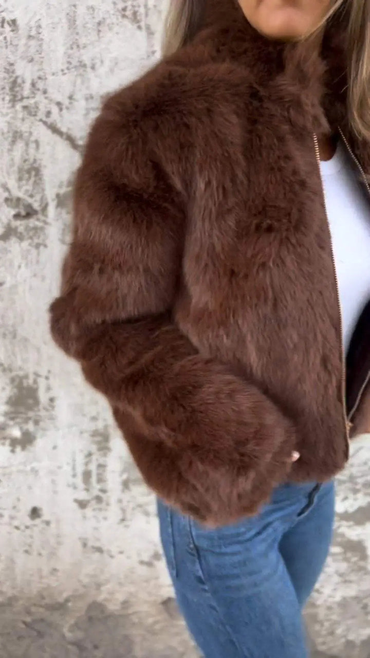 Luxe Mocha Faux Fur Zip Jacket Jasmine's Boutique Australia