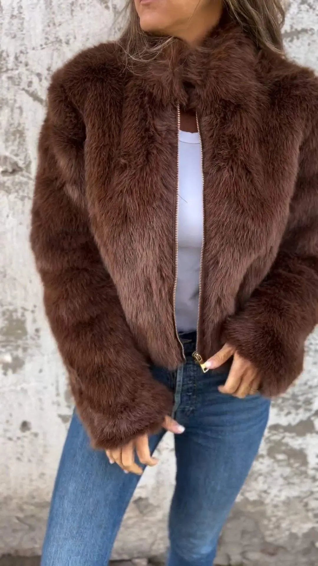 Luxe Mocha Faux Fur Zip Jacket Jasmine's Boutique Australia