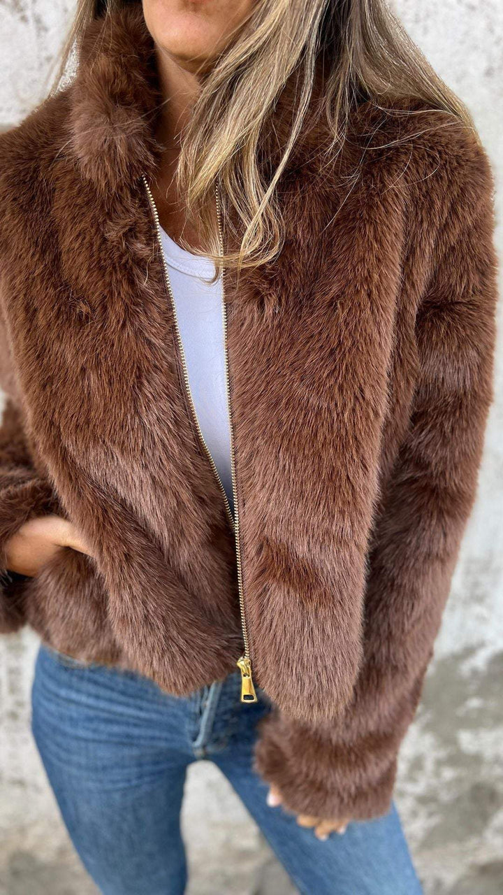 Luxe Mocha Faux Fur Zip Jacket Jasmine's Boutique Australia