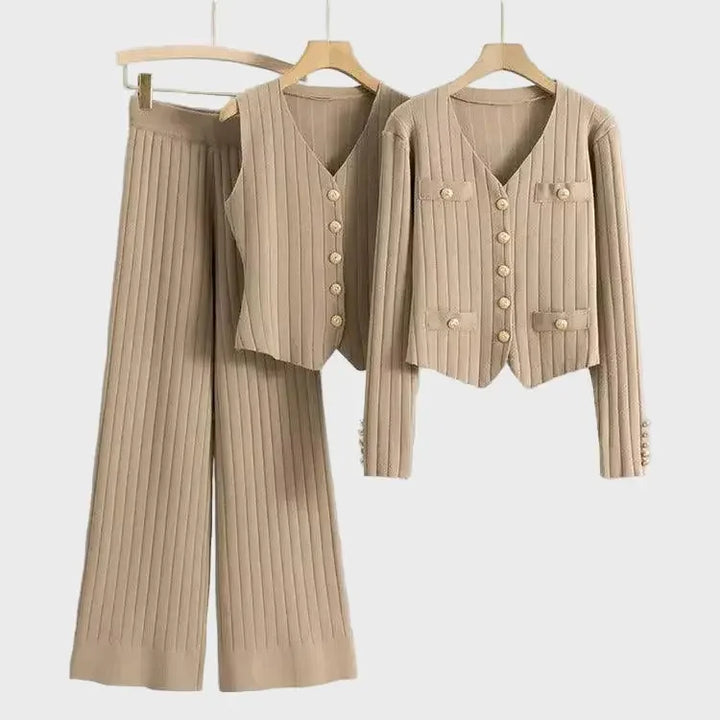 Beige Ribbed Three-Piece Pants Set Jasmine's Boutique Australia