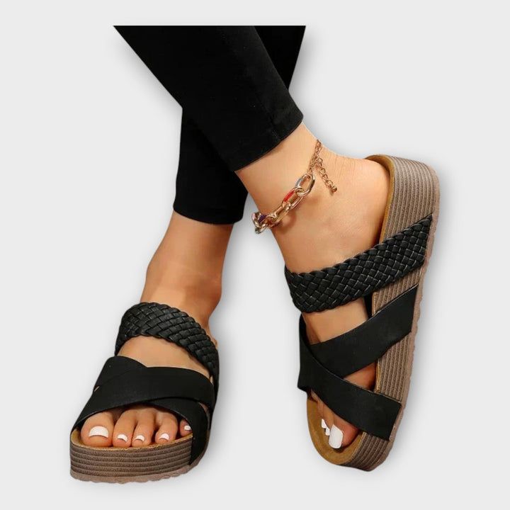 Platforms with Woven Detail and Wide Strap Liora Lane Boutique