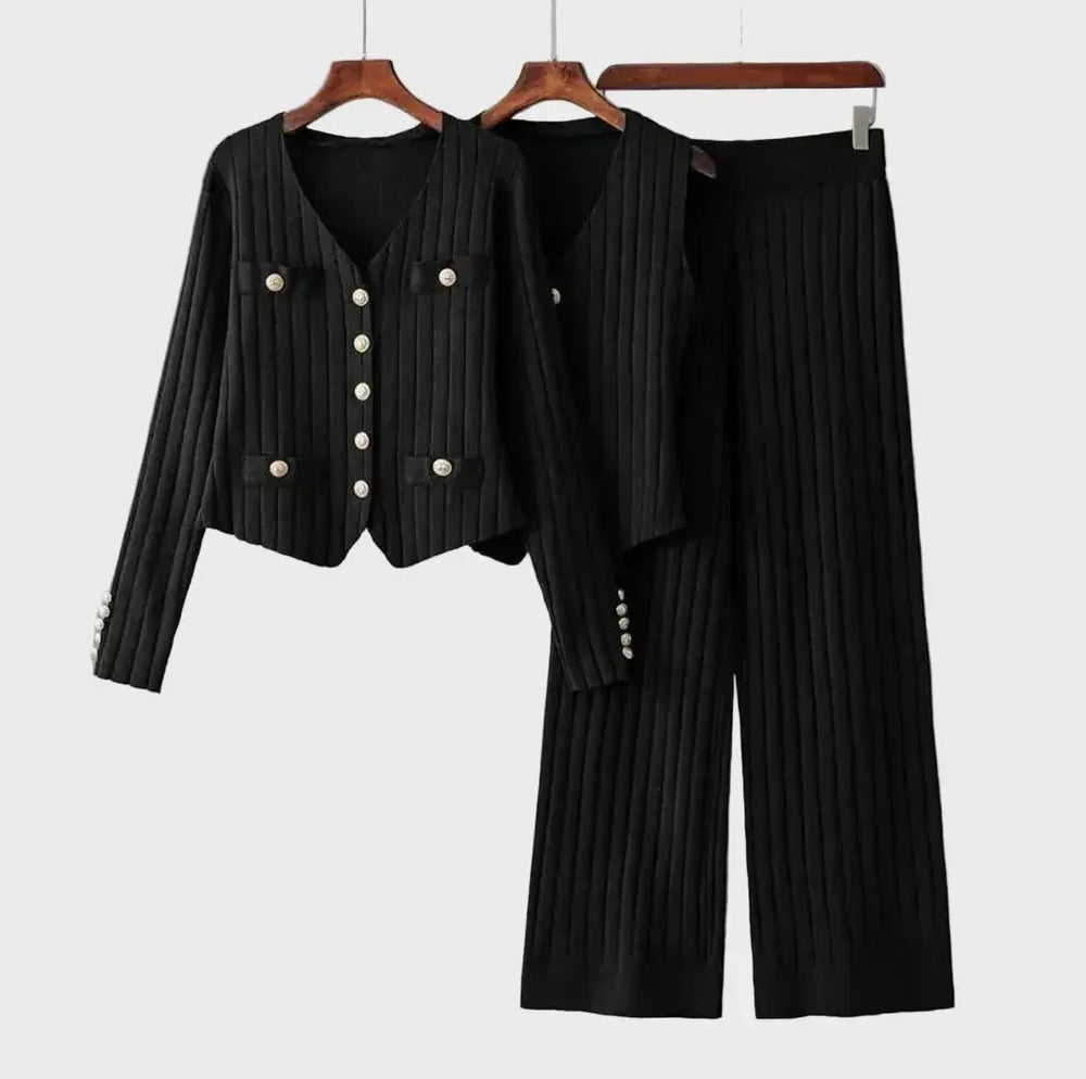 Beige Ribbed Three-Piece Pants Set Jasmine's Boutique Australia