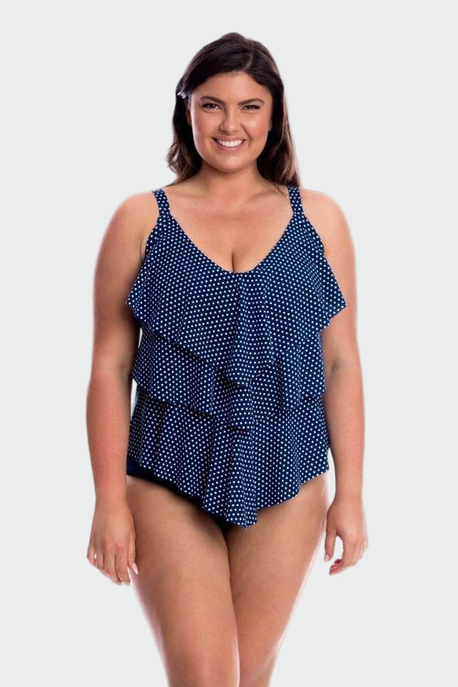 Navy Blue Polka Dot Ruffle Tankini Top Jasmine's Boutique Australia
