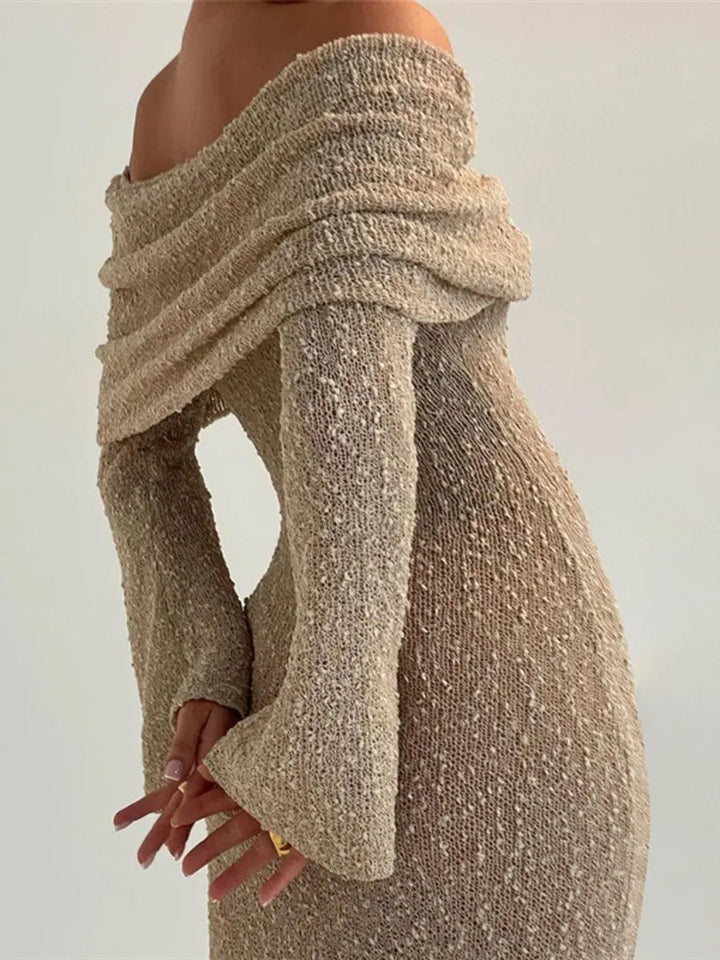 Sandstone Off-Shoulder Knit Dress Jasmine's Boutique Australia