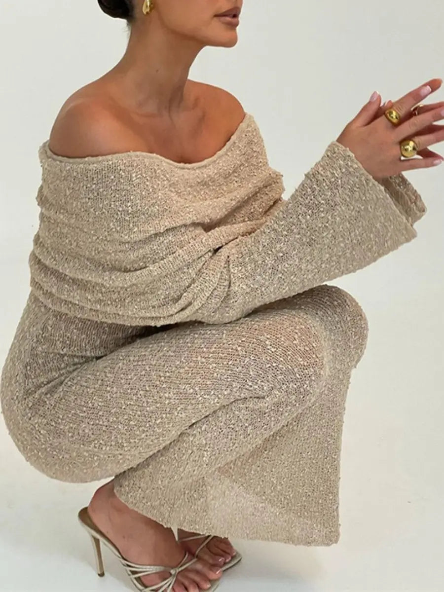 Sandstone Off-Shoulder Knit Dress Jasmine's Boutique Australia
