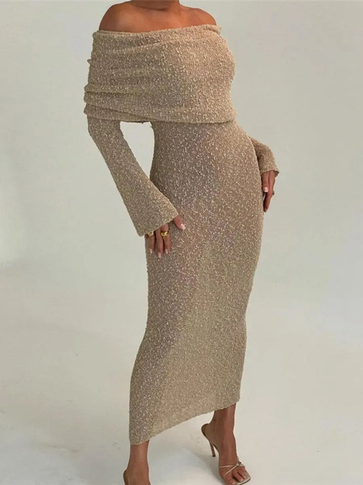 Sandstone Off-Shoulder Knit Dress Jasmine's Boutique Australia