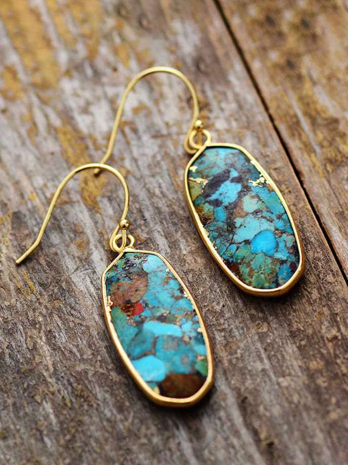 Dhungal Turquoise Drop Earrings - Gold Jasmine's Boutique Australia