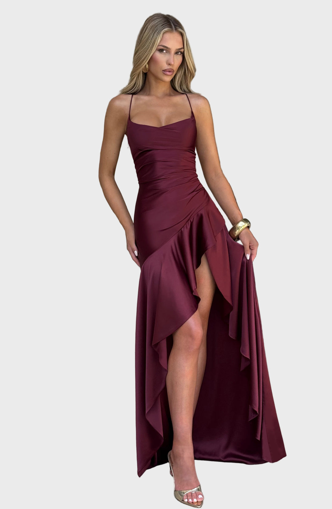 Scarlet Elegance Ruffle Maxi Dress Jasmine's Boutique Australia