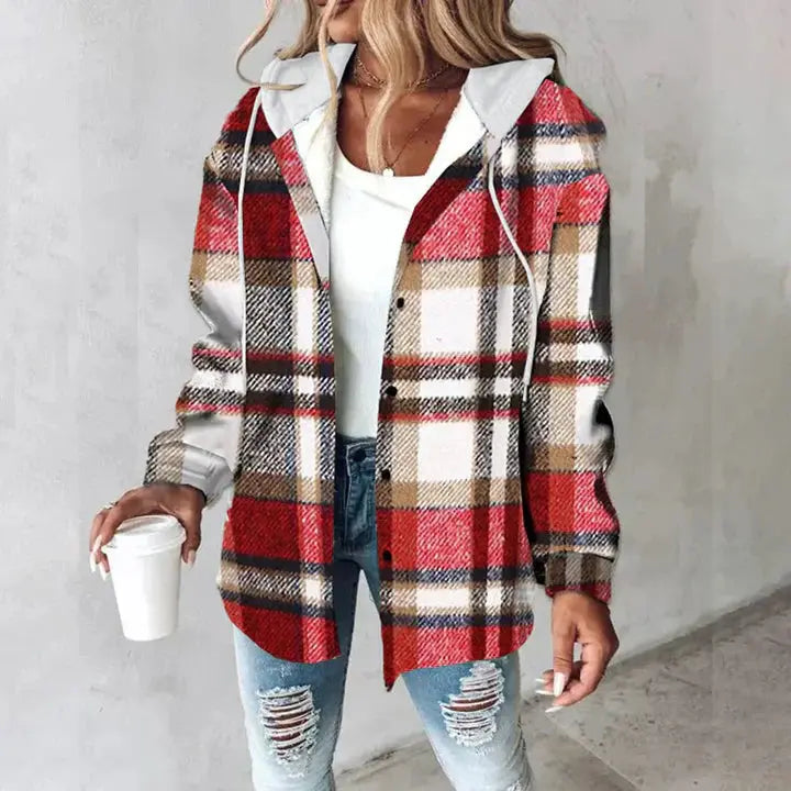 Cozy Red Plaid Hooded Shirt Jacket Jasmine's Boutique Australia