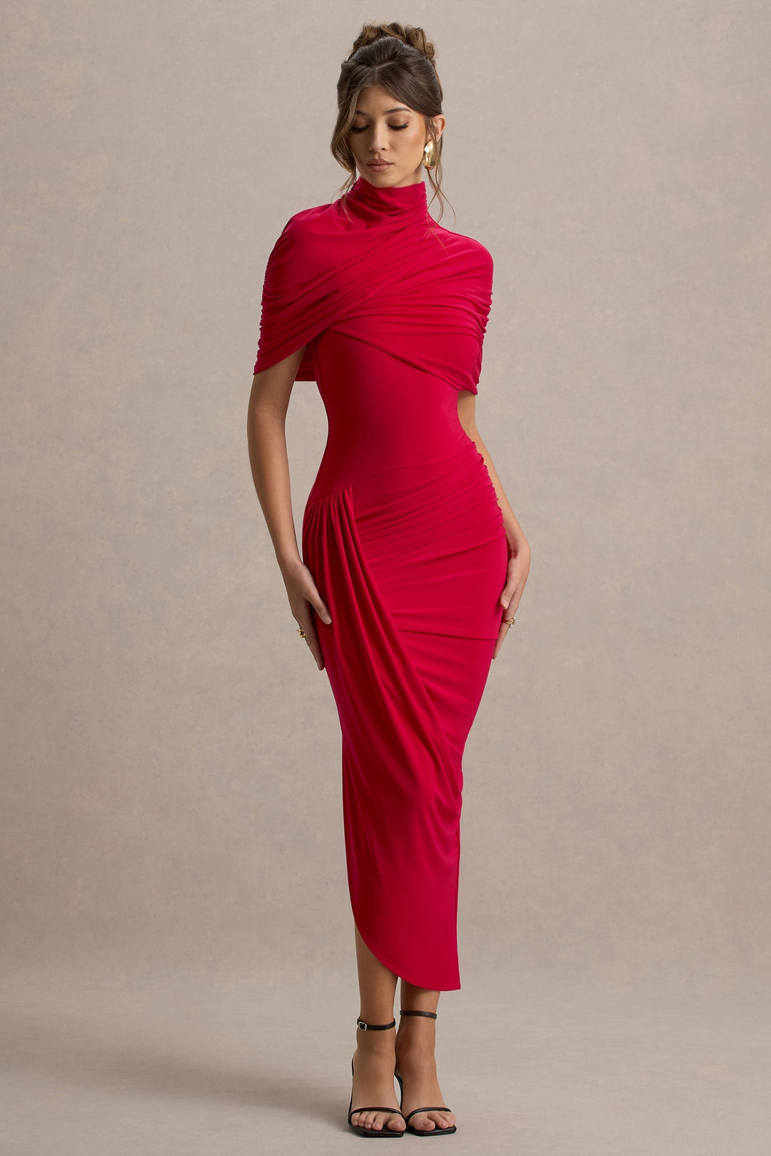 Taylor - Asymmetric, Twisted Cape Maxi Dress Jasmine's Boutique Australia