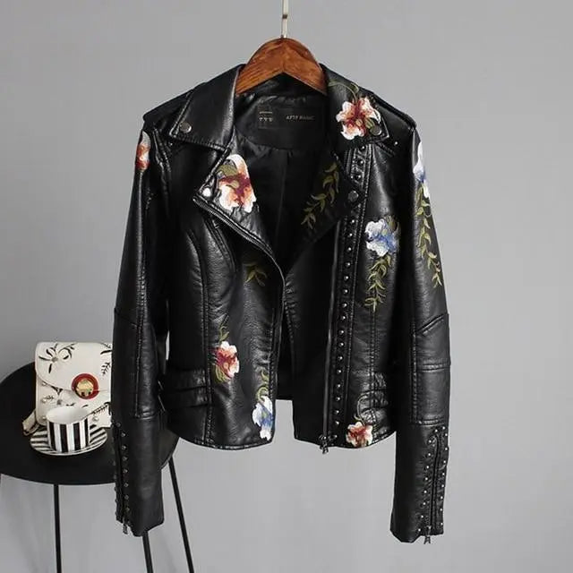 Elegant Floral Embroidered Leather Jacket Jasmine's Boutique Australia