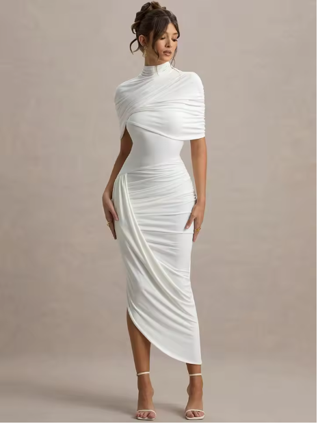 Taylor - Asymmetric, Twisted Cape Maxi Dress Jasmine's Boutique Australia