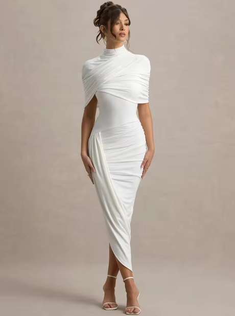 Taylor - Asymmetric, Twisted Cape Maxi Dress Jasmine's Boutique Australia