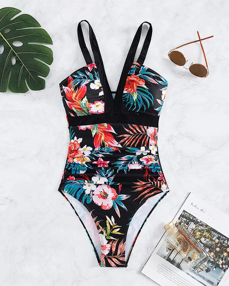 Tropical Bloom V-Neck Swimsuit Jasmine's Boutique Australia