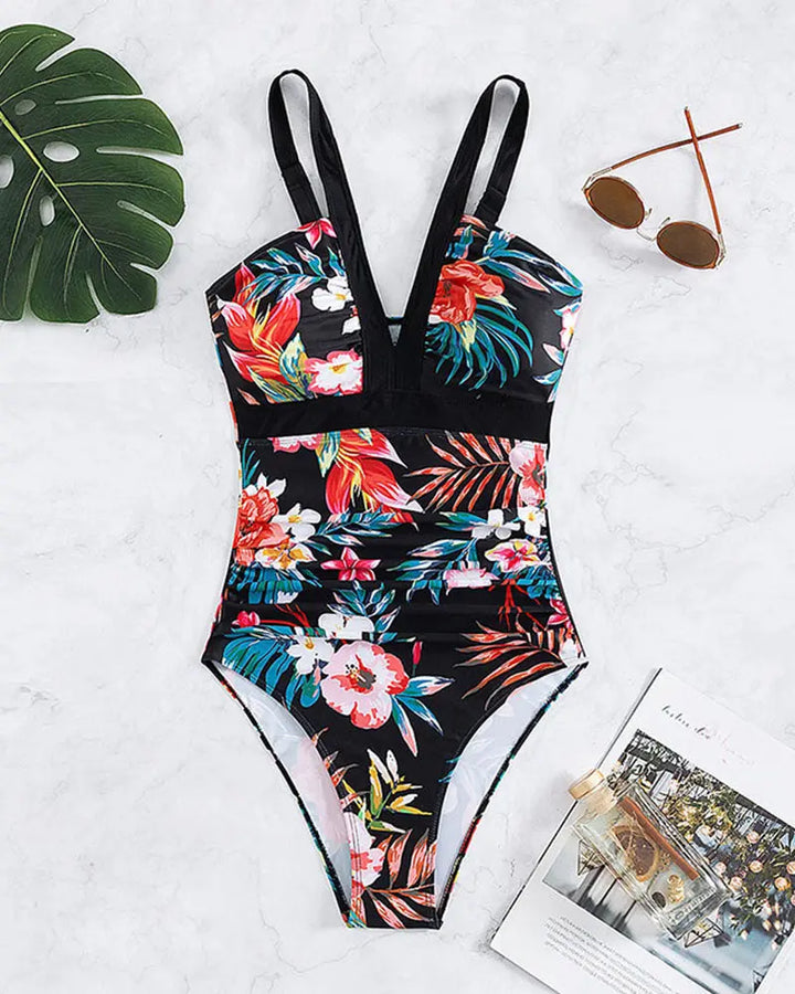 Tropical Bloom V-Neck Swimsuit Jasmine's Boutique Australia